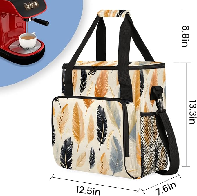 Ethnic Feathers Coffee Maker Carring Bag, Large Insulated Storage Organizer - Image 2