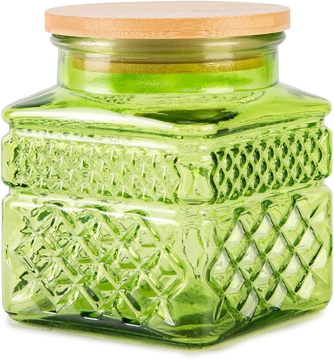 Glass Storage Canister with Airtight Lids, 20.3 FL OZ Thick Glass Candy Jar by Prettidecor