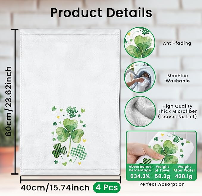 CUTHOLLOW St. Patrick's Day Decorative Kitchen Towels Set of 4, 15.74"x23.62" - Image 2