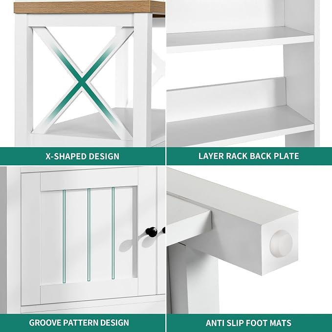 YITAHOME White Microwave Stand Bakers Rack Cabinet, Farmhouse Freestanding - Image 6