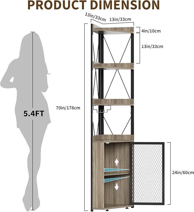 Space-Saving Industrial Corner Bar Cabinet, 4-Tier Freestanding Wine Rack - Image 2