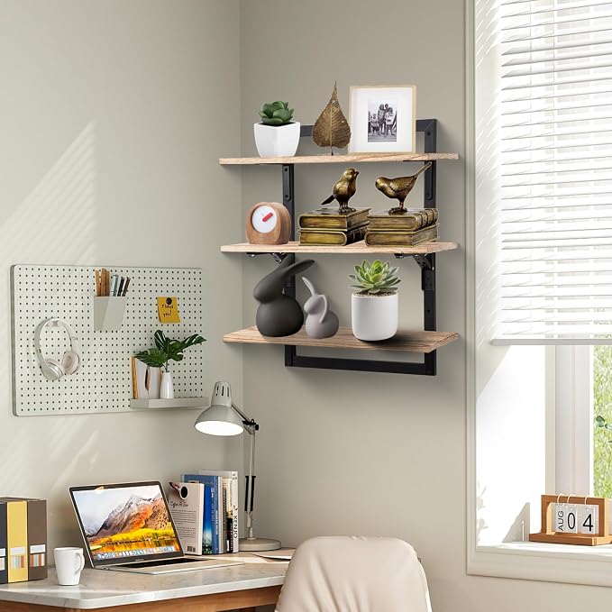 24-Inch Floating Shelves for Wall，3-Tier Wooden Wall Mounted Kitchen Shelves - Image 2