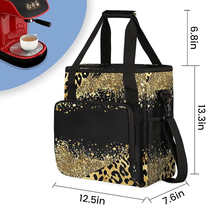 Brown Leopard Cheetah Coffee Maker Carring Bag, Large Insulated Storage - Image 3