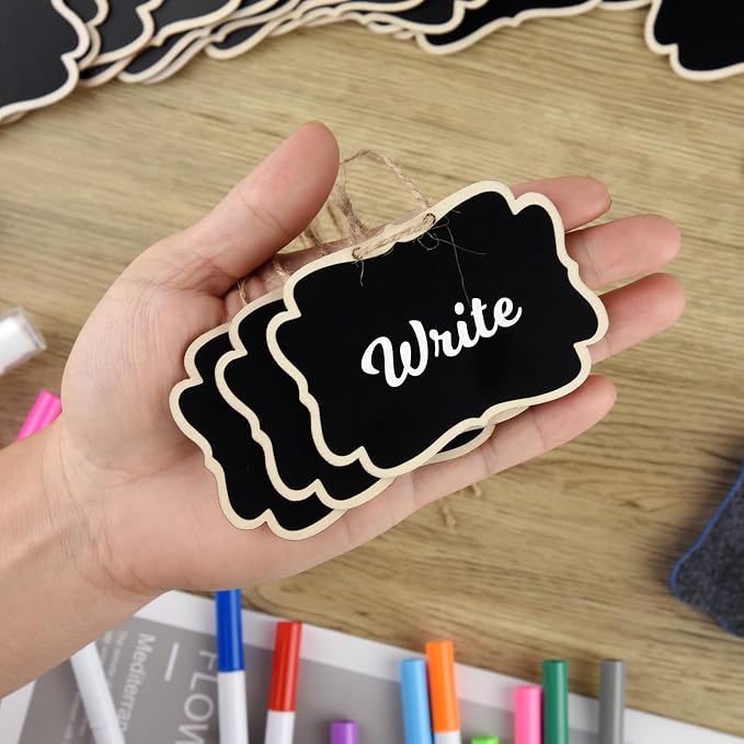 NEBURORA 24 Pcs Mini Erasable Wood Chalkboard Signs - Image 3