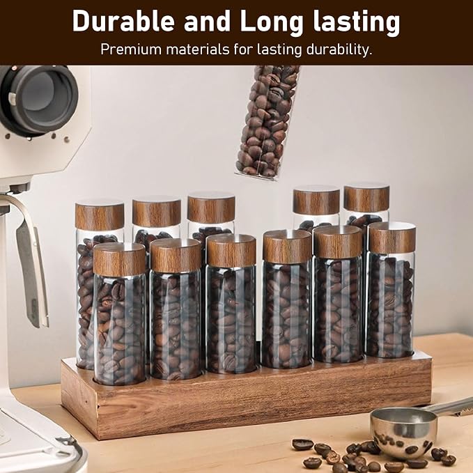 Coffee Bean Storage Tubes with Walnut Wood Stand and Glass Cellars featuring - Image 5