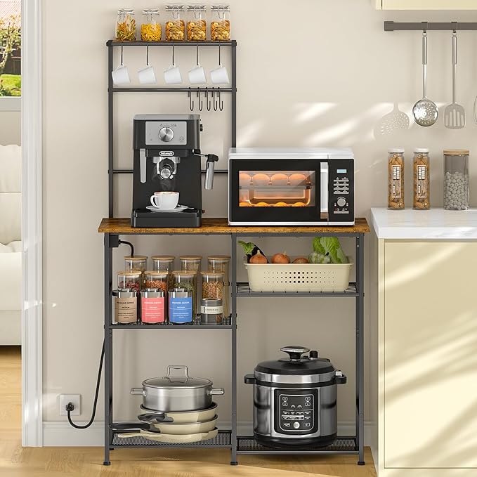 3IngSeagulls Bakers Rack with Power Outlet, Kitchen Microwave Stand with 10 by 3IngSeagulls