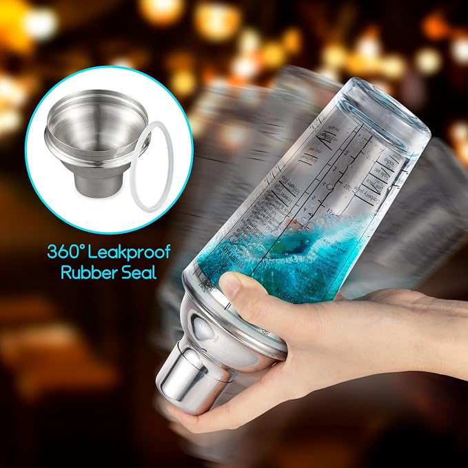 Glass Cocktail Shaker with Strainer, 14oz Martini Shaker with 6 Recipes On Side - Image 4