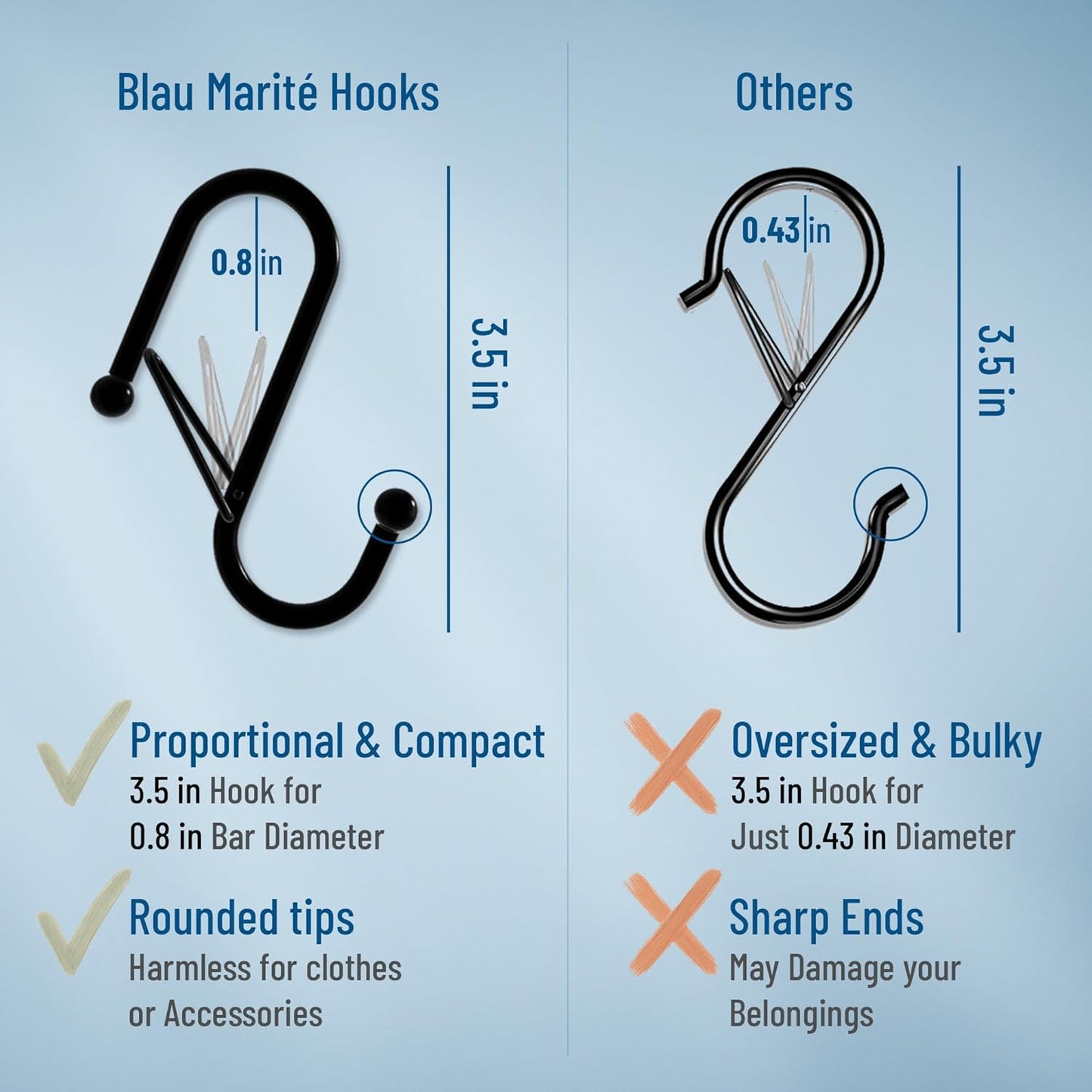 10-Pack Metal S Hooks for Hanging – Heavy-Duty S-Shaped Hooks with Safety Buckle – Fits Bars up to 0.8 in – Anti-Drop S-Hooks for Kitchen, Bathroom, Closet & Pot Racks – White (Medium)