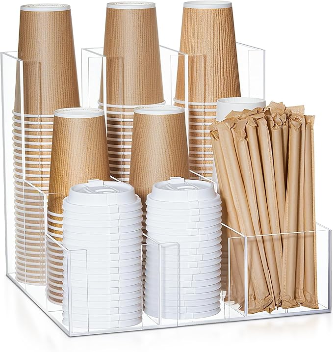 CroBlissful Acrylic Vertical Coffee Cup and Lid Dispenser, Coffee Condiment by CroBlissful