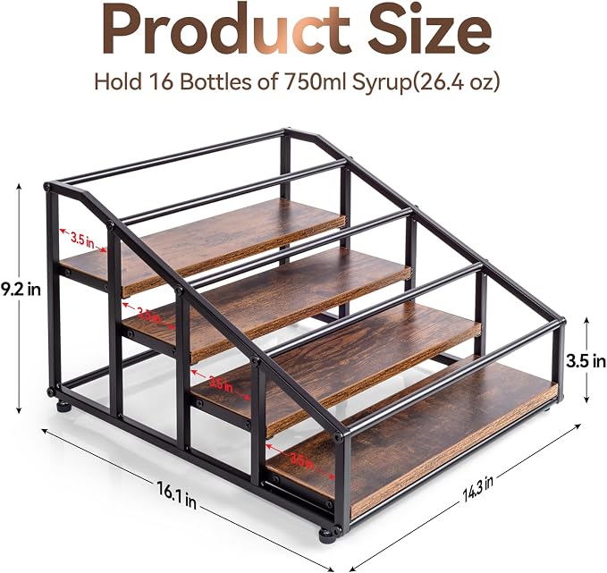 kimilus Coffee Syrup Organizer Rack, Liquor Bottle Display Shelf, 4 Tier 16 - Image 2