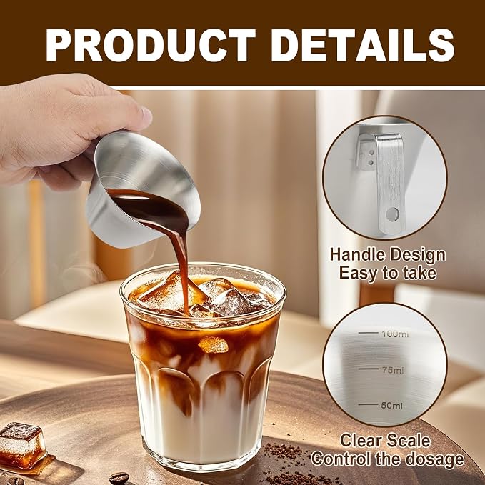 RETON 4 Pcs Espresso Measuring Cup, 3.4OZ Stainless Steel Espresso Cups - Image 3