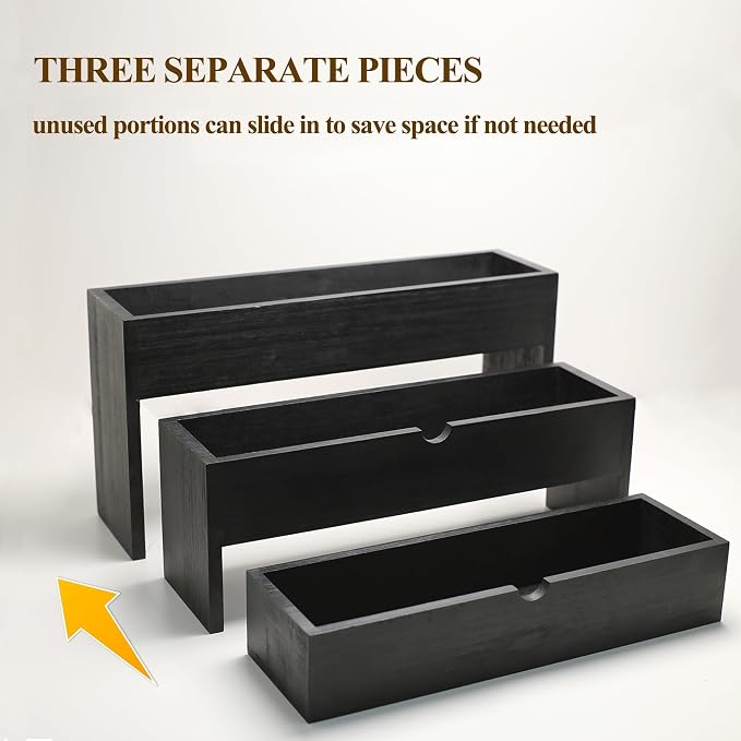 Black Wood Coffee Syrup Rack Organizer, 3-Tier Separated Bottle Holder - Image 3
