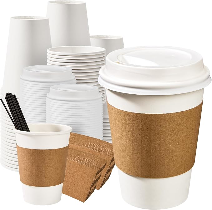 RACETOP 12 oz Paper Coffee Cups, 100 Pack Disposable Coffee Cups by RACETOP
