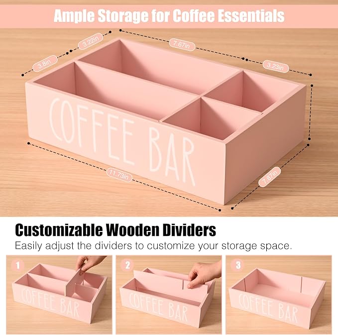 STORAGENIE Wooden Coffee Station Organizer – Removable Dividers, Storage - Image 6