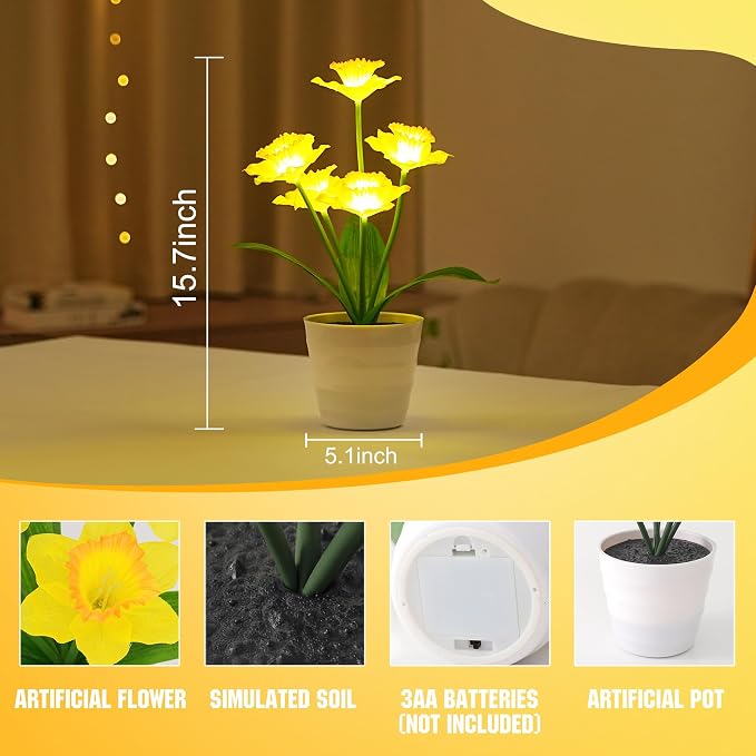 Artificial Yellow Daffodil Flower Lamp Night Light - Image 2