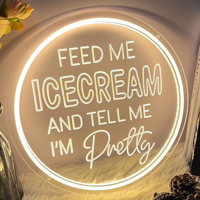 Neon Sign Feed Me Icecream & Tell Me I’m Pretty Wall Decor 3D Art Carving - Image 4