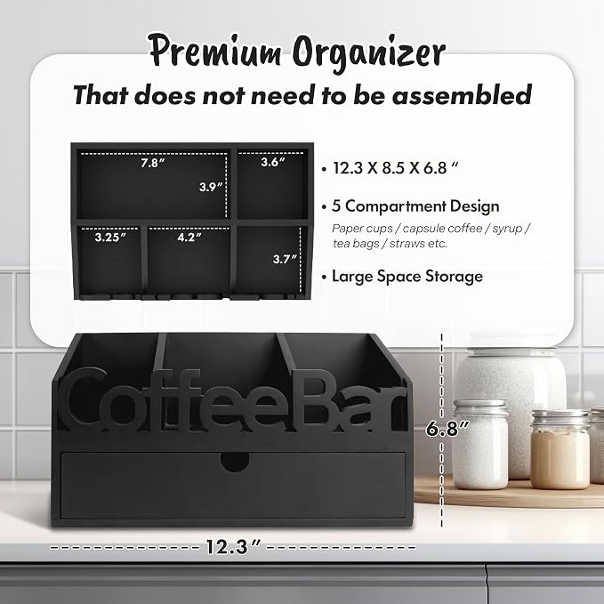 Coffee Bar Organizer Countertop, Wooden Coffee Station - Image 5