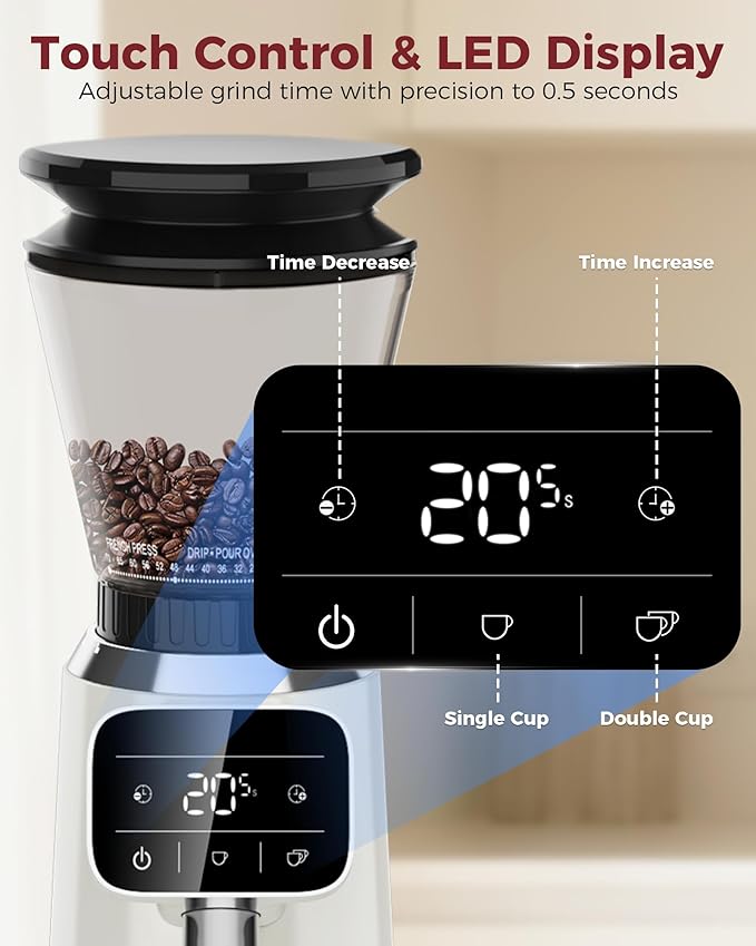 Tuni G2 Conical Burr Coffee Grinder, 70 Grind Settings Anti-static Burr Mill - Image 5
