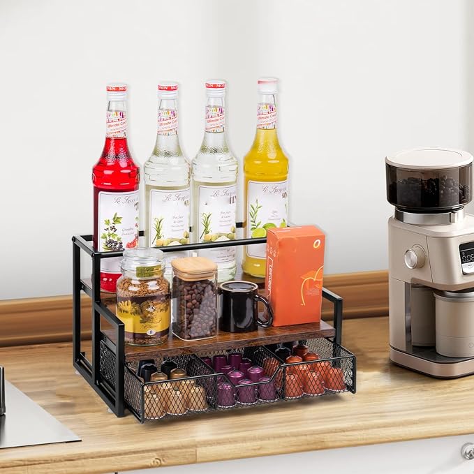 Coffee Syrup Organizer for Coffee Bar, 3-Tier Metal Station - Image 3