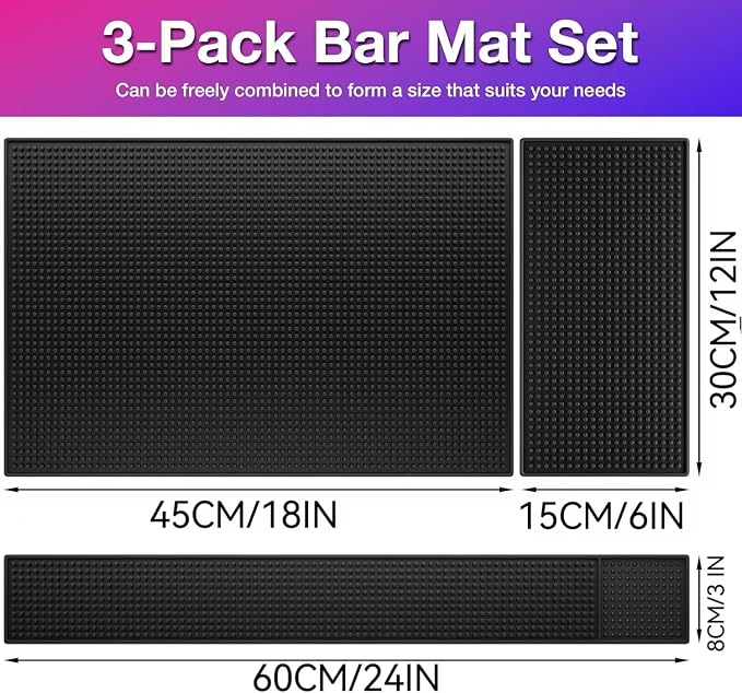 WANGCHAO Bar Mat Set - 8mm Thick Anti-Skid Non-Toxic Rubber Bar Mat - Image 2