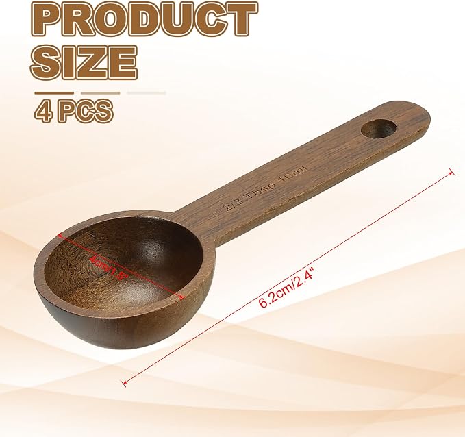 uxcell 4pcs Coffee Spoons, 10ml Wooden Table Spoons Tea Measure Scoops - Image 2