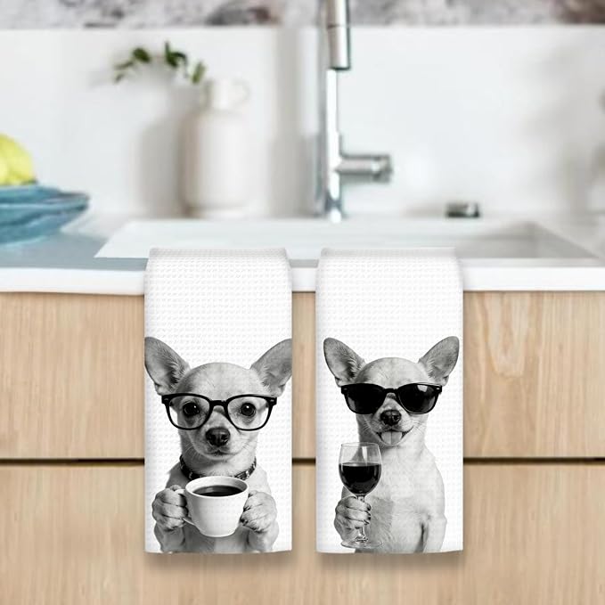 Chihuahua Gifts Coffee Wine Kitchen Towels Set of 2, Coffee Dog Dish Tea Towel - Image 6