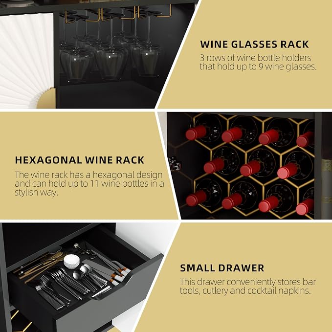 EOYUTLLY Wine Bar Cabinet with Power Outlet & LED Light, Coffee Bar Cabinet - Image 7