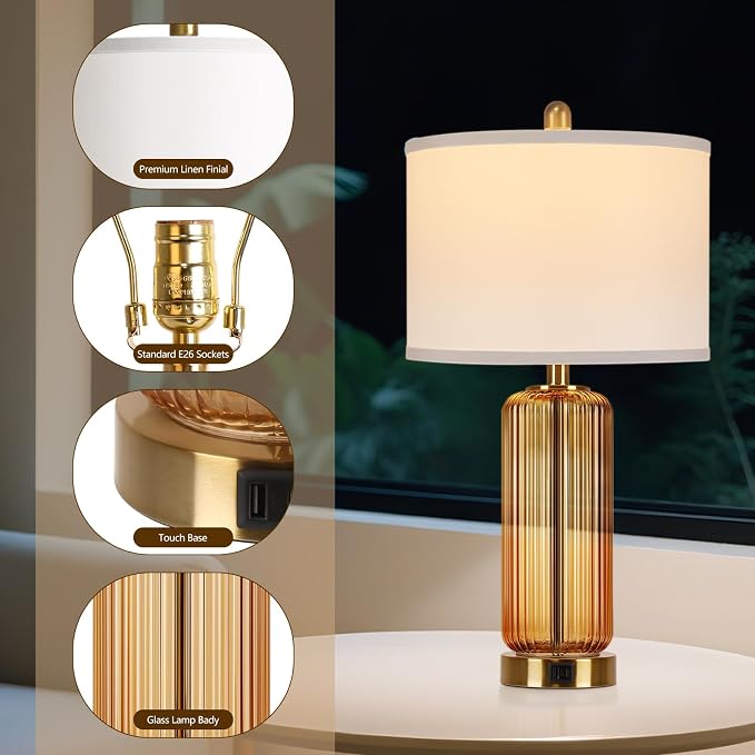 Table Lamps Set of 2 with Touch Control, 3-Way Dimmable Nightstand Lamp with - Image 5
