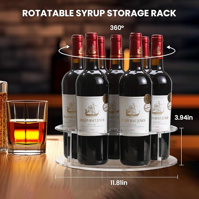 IEEK Large Rotating Coffee Syrup Organizer 7 Bottles Clear Acrylic Coffee Syrup - Image 5