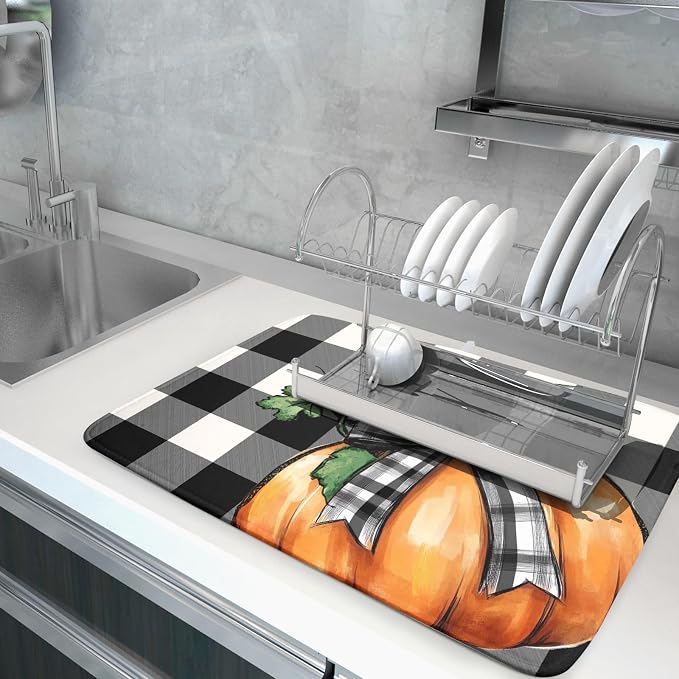 Giwawa 18"x24" Fall Decorative Dish Drying Mat- Autumn Orange Pumpkin Bowknot - Image 5