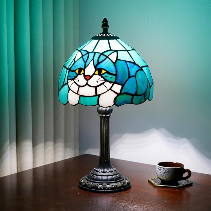 Tiffany Lamp Stained Glass Table Lamp 8X8X14 Inches Cat Style Living Room - Image 4