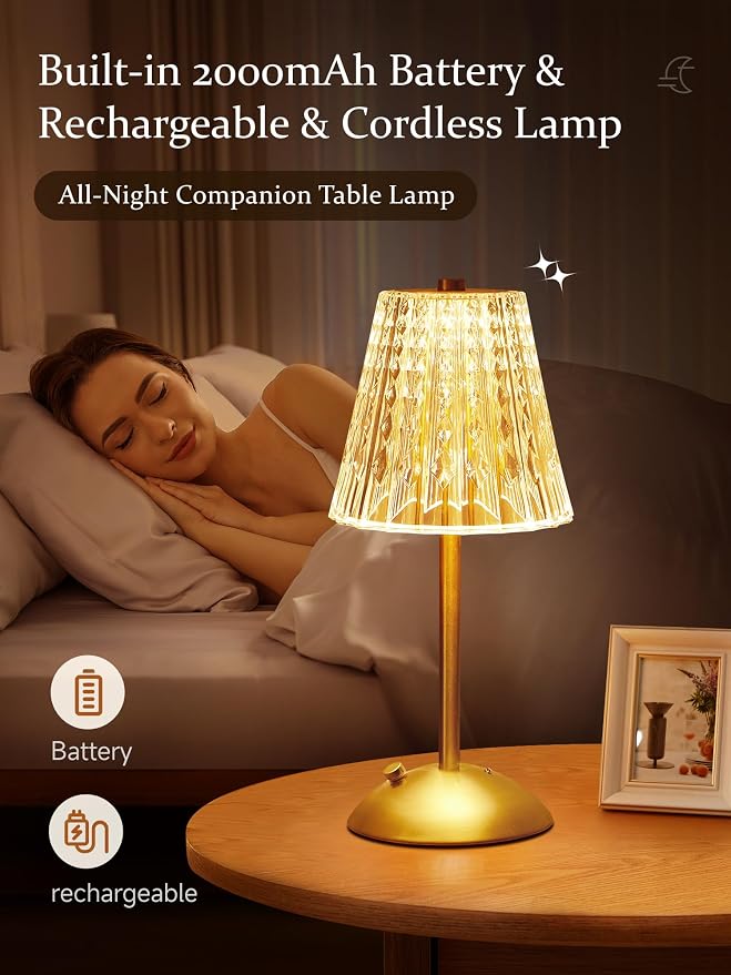 Upgraded Nightstand Lamps Set of 2, 3 Colors Dimmable Crystal Table Lamp Gold - Image 6
