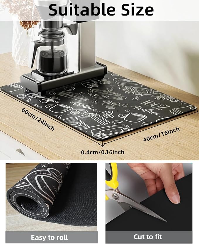 Coffee Mat 16"x24" Coffee Bar Mat Rubber Backed Bar Accessories Super Absorbent - Image 2