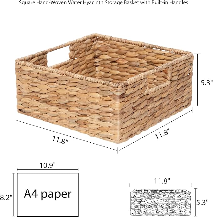 Square Water Hyacinth Storage Basket - Image 6