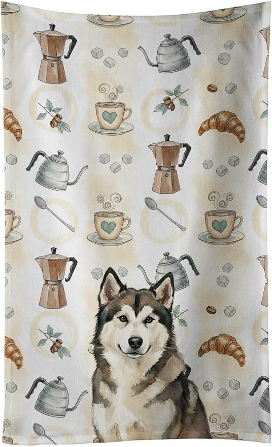 Caroline's Treasures Sable and White Alaskan Malamute Coffee Bar Kitchen Towel by CarolinesTreasures
