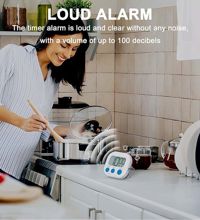 Digital Kitchen Timer for Cooking, 4 Pack Big Digits Loud Alarm Magnetic - Image 3