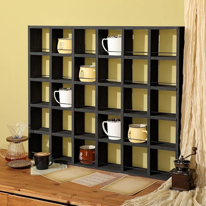 Kigley Oversize Coffee Mug Display Rack Wooden Shelves Rustic Shot Glass by Kigley