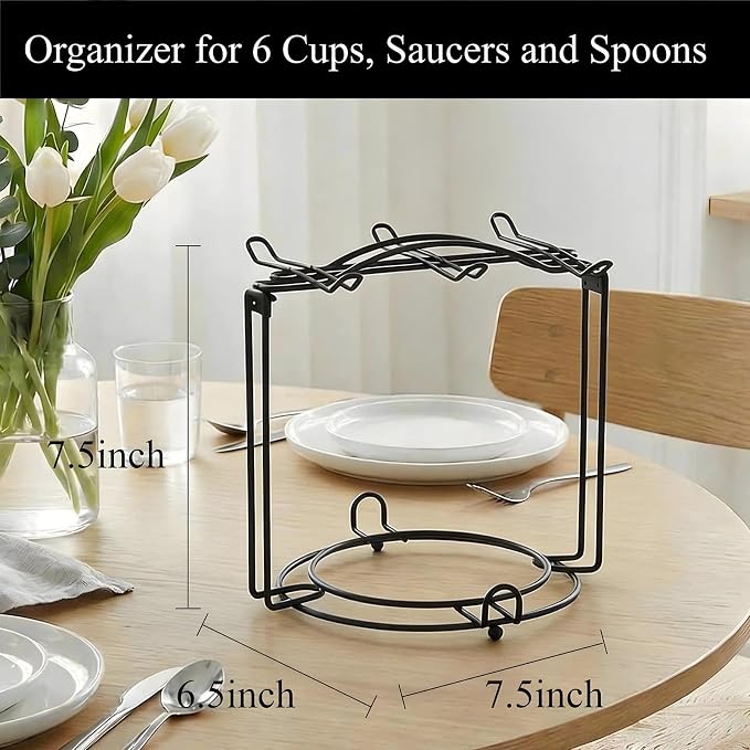 YOLIFE Tea Cup Holder for Countertop, Metal Cup and Saucer Display Stand - Image 3