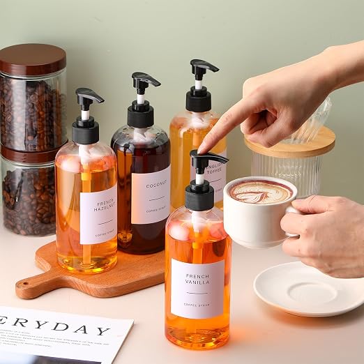 9 Pcs Coffee Syrup Dispenser Set 16.9 Oz/500 ml Plastic Coffee Syrup Dispenser - Image 3