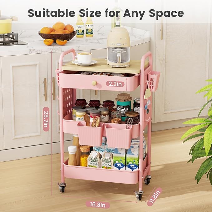 danpinera 3 Tier Rolling Cart, Metal Storage Cart - Image 2