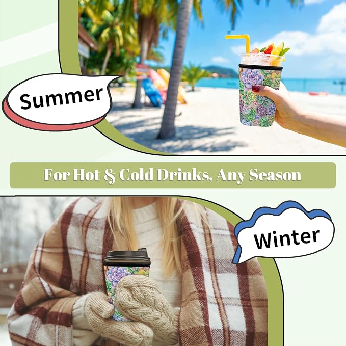 Colorful Succulent Iced Coffee Cup Sleeve 3 Pack, Plant Lover Reusable Neoprene - Image 6