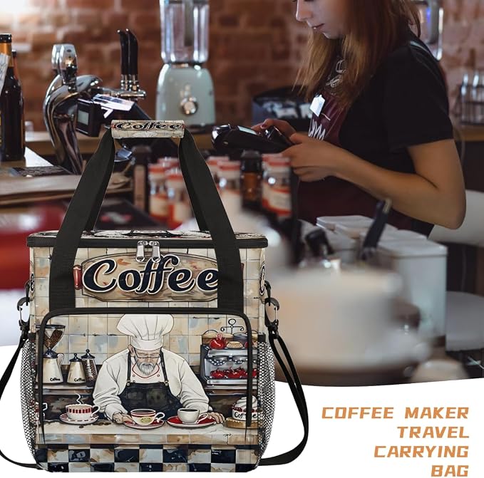 Coffee Chef Pattern Coffee Maker Carring Bag Travel Carrying Storage Tote Bag - Image 6