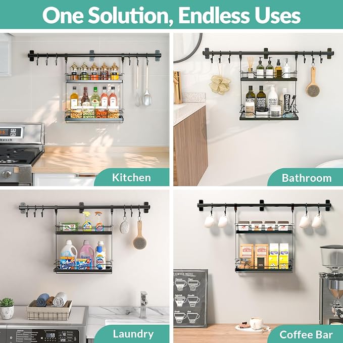 NADAMOO Spice Rack Wall Mount, 2-Tier Storage Shelf - Image 6