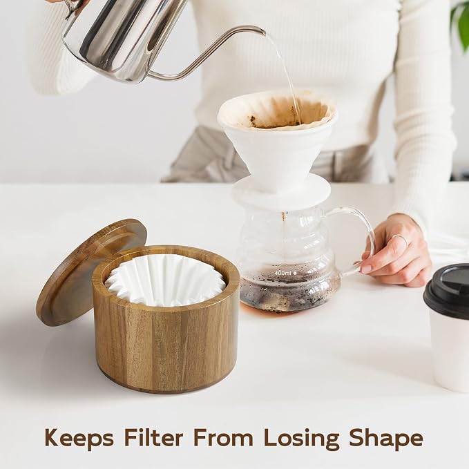 Coffee Filter Holder, Acacia Wood Filter Storage Container - Image 3