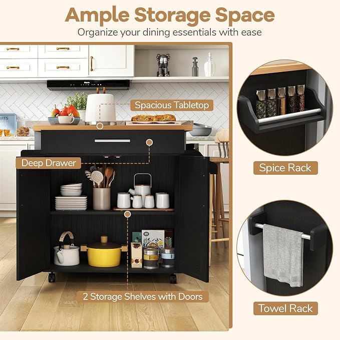 LOKO Kitchen Island Cart with Wheels, Rolling Kitchen Storage Cabinet with - Image 6