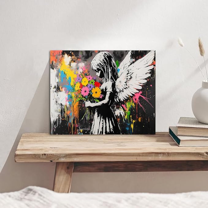 Abstract Graffiti Banksy Canvas Wall Art Banksy Angel Girls Decor Colorful - Image 3
