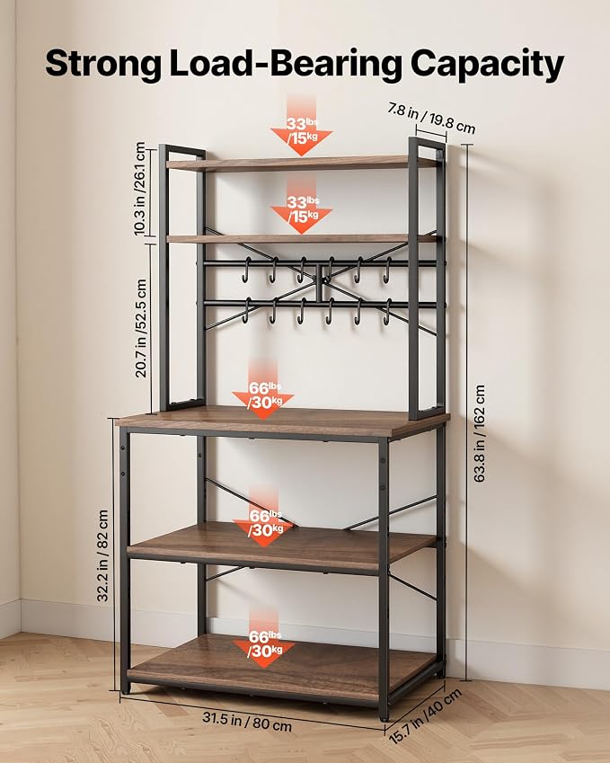 VEVOR Bakers Rack, 31.5 inch Width Microwave Stand, Kitchen Stand - Image 3