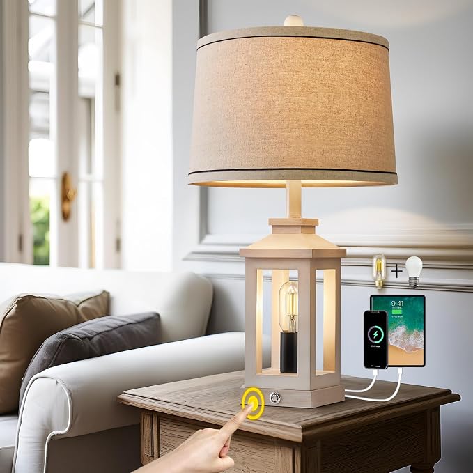 G-SAFAVA 23.75" Retro Farmhouse USB C+A Ports Table Lamp by G-SAFAVA