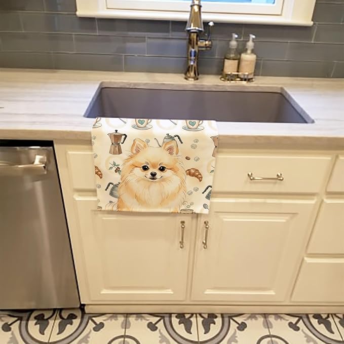 Caroline's Treasures Cream Pomeranian Coffee Bar Kitchen Towel Velour Plush - Image 2