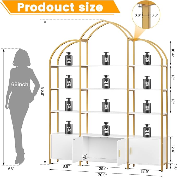 Arched Bookshelves and Bookcases: Triple Wide 5-Tier Large Open Bookshelf - Image 2